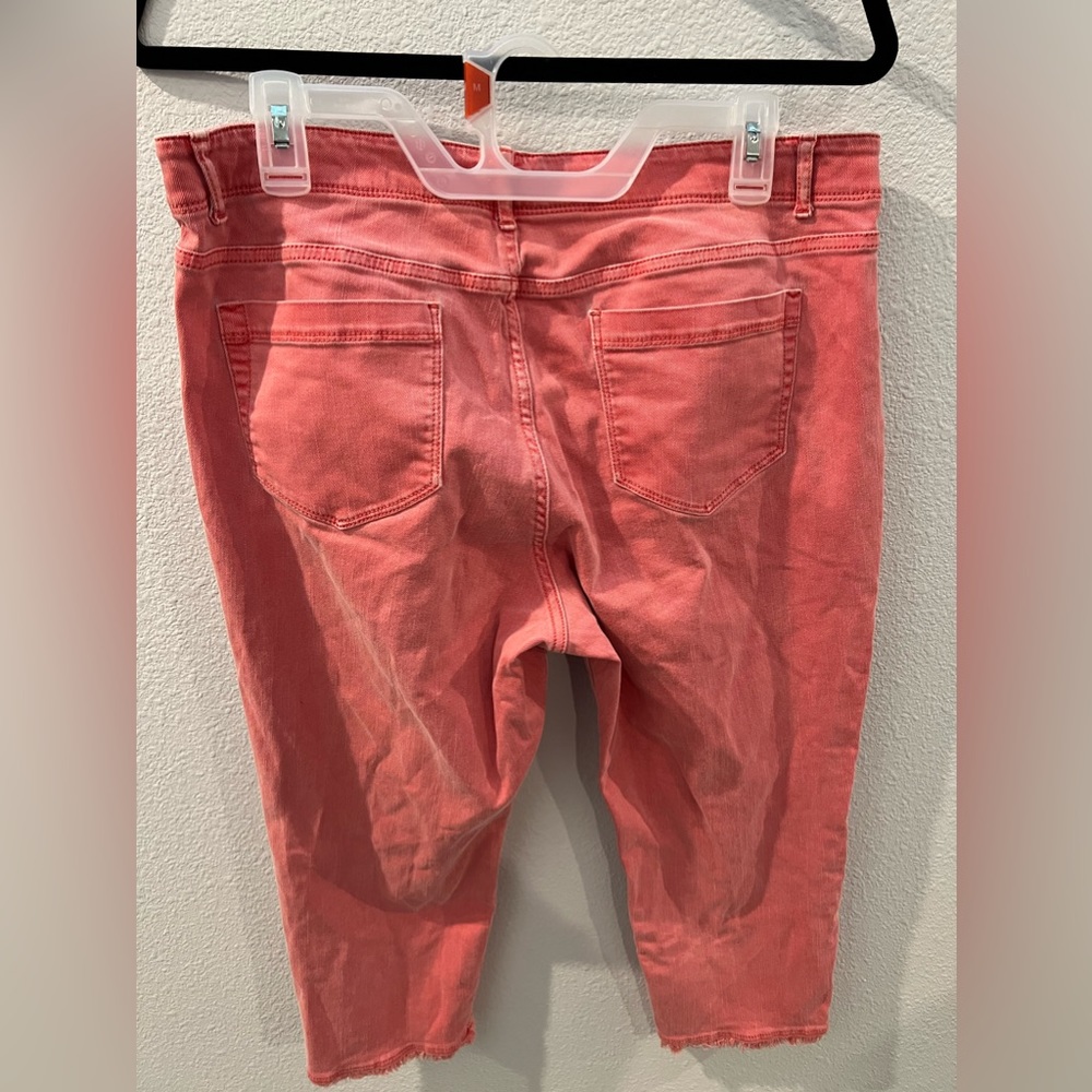 J. Jill Denim Skinny Crop Jeans Pink Mid Rise Raw Fringe Hem Stretch 12 women